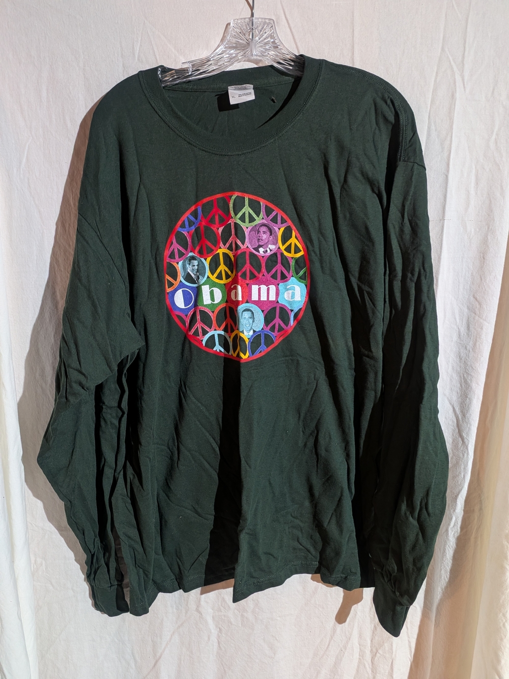 Barack Obama Peace Sign Campaign Long Sleeve T-shirt In Green Size XL